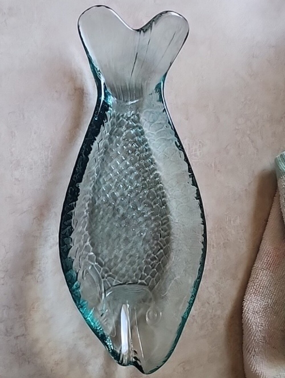 Sea Glass Fish-Shaped Glass Decorative Tray - Aqua